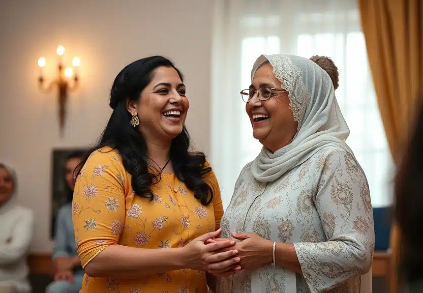 Representação visual de Evangelista emocionada celebra batismo da mãe como resposta a orações profundas